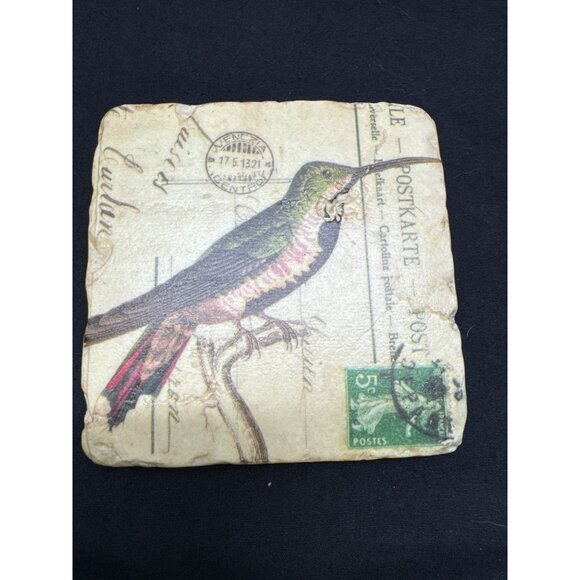 Vintage Style Hummingbird Ceramic Stone Coasters Set Of 3 With Carte Postale Des - Picture 4 of 7